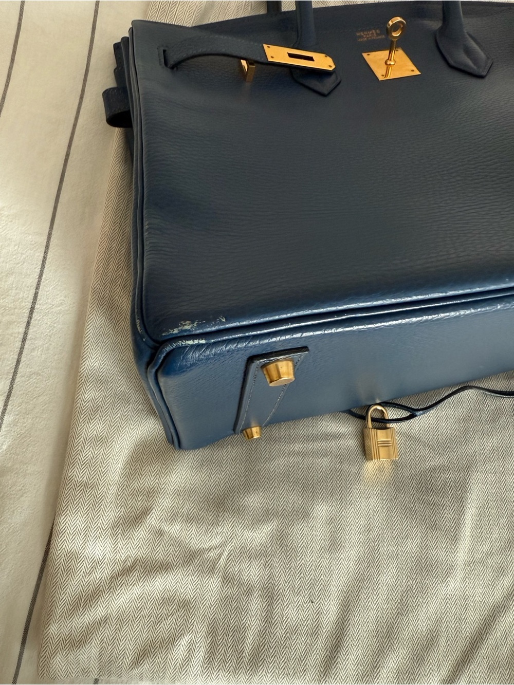 Hemes Birkin 35 Ardennes F square in Cobalt Blue  with Gold Hardware - Picture 11 of 14